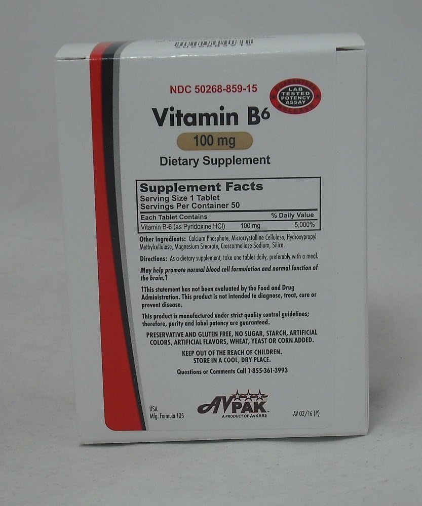 Avpak Vitamin B-6 Tablets 100 MG - 50 Tablets Pack for Daily Health Support