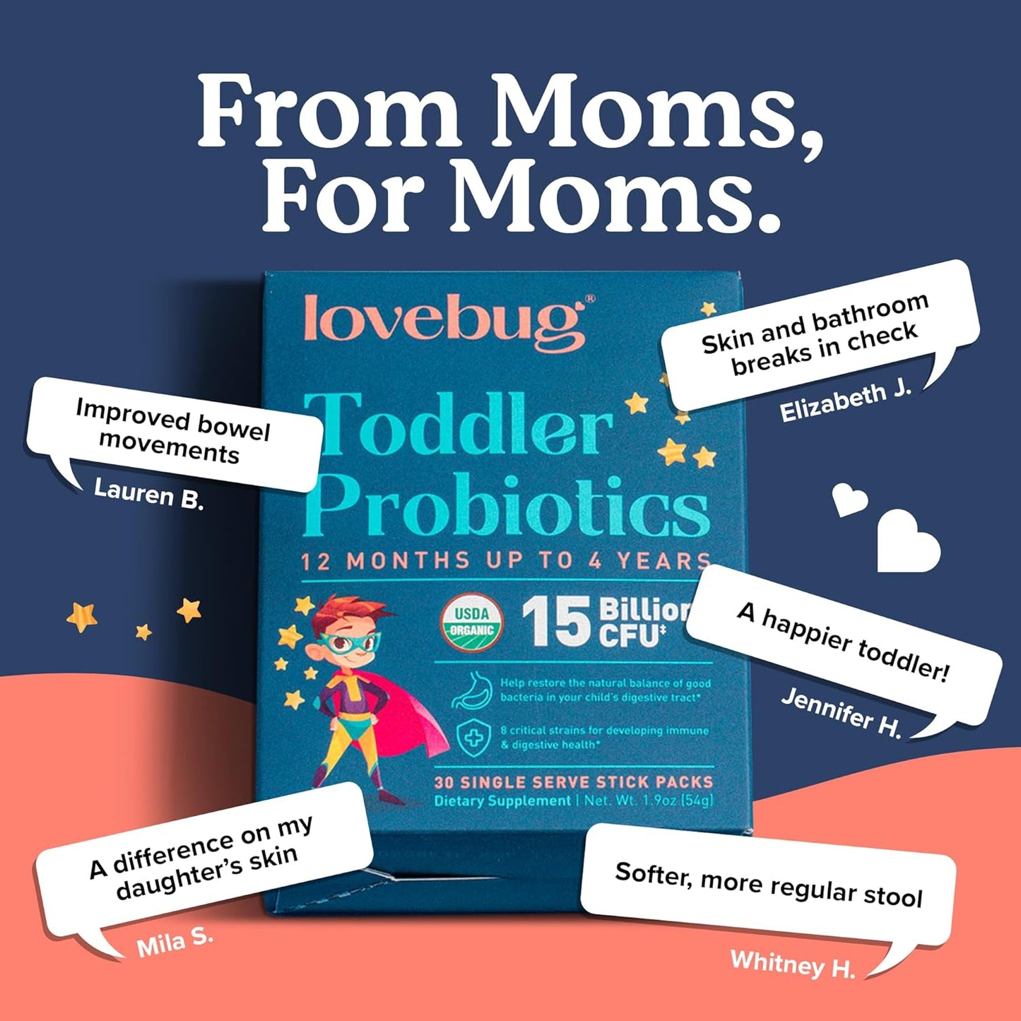 Award-Winning Lovebug Probiotics for Kids | Promotes Digestive Health | Soothes Constipation & Stomach Discomfort | Easy-to-Take Powder Packets | Ages 1-4 | 60 Pack