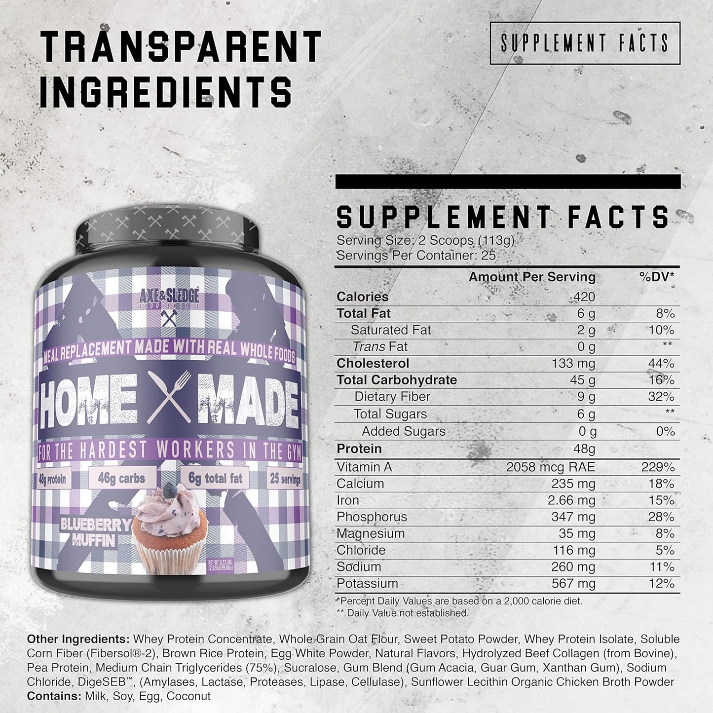 Axe & Sledge Blueberry Muffin Meal Replacement Powder with Digestive Enzymes - 25 Servings