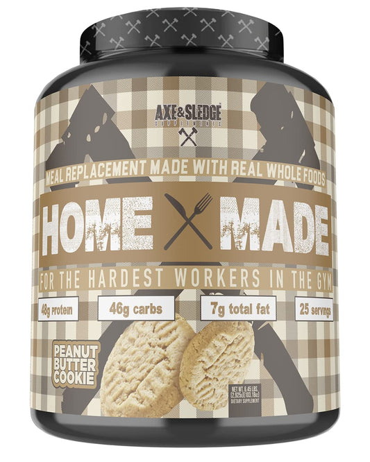 Axe & Sledge Homemade Meal Replacement Powder with Digestive Enzymes, Protein, Carbs, Fats - Peanut Butter Cookie Flavor (25 Servings)