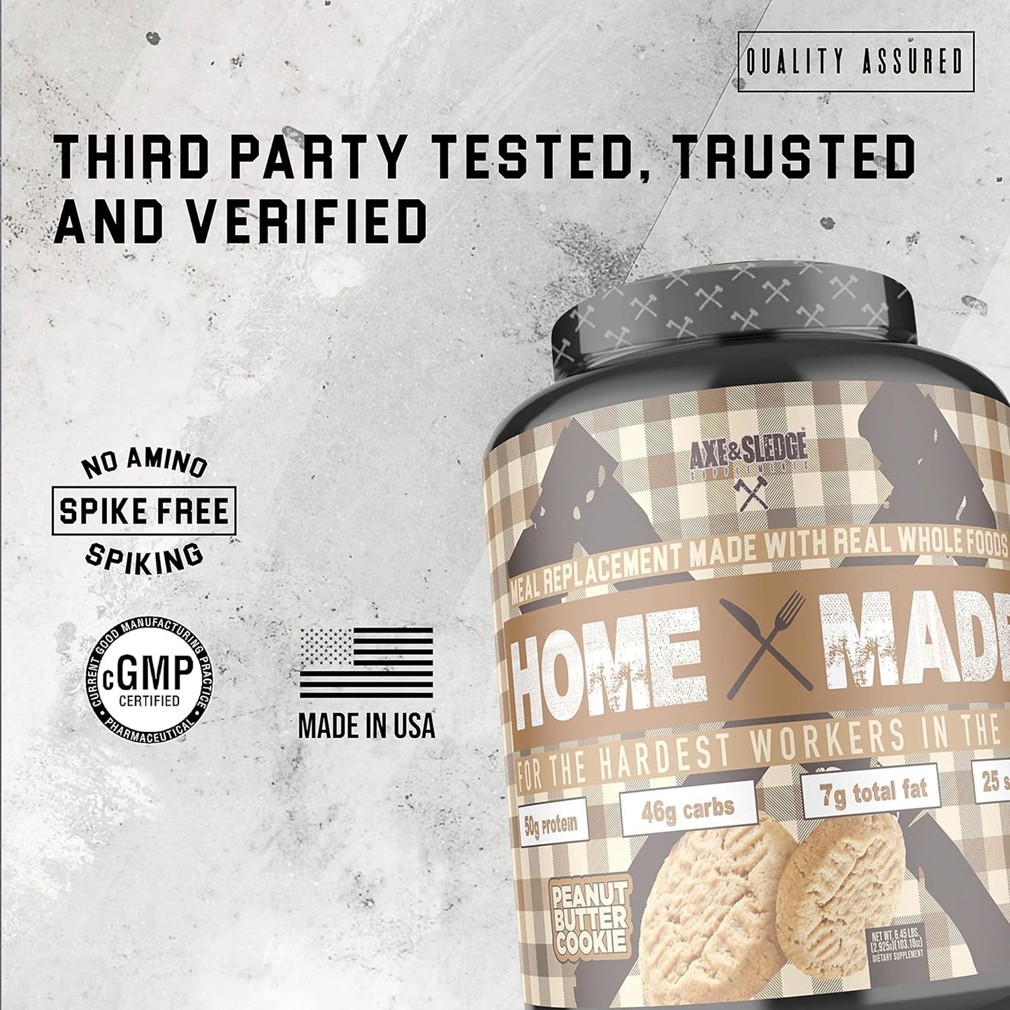 Axe & Sledge Homemade Meal Replacement Powder with Digestive Enzymes, Protein, Carbs, Fats - Peanut Butter Cookie Flavor (25 Servings)