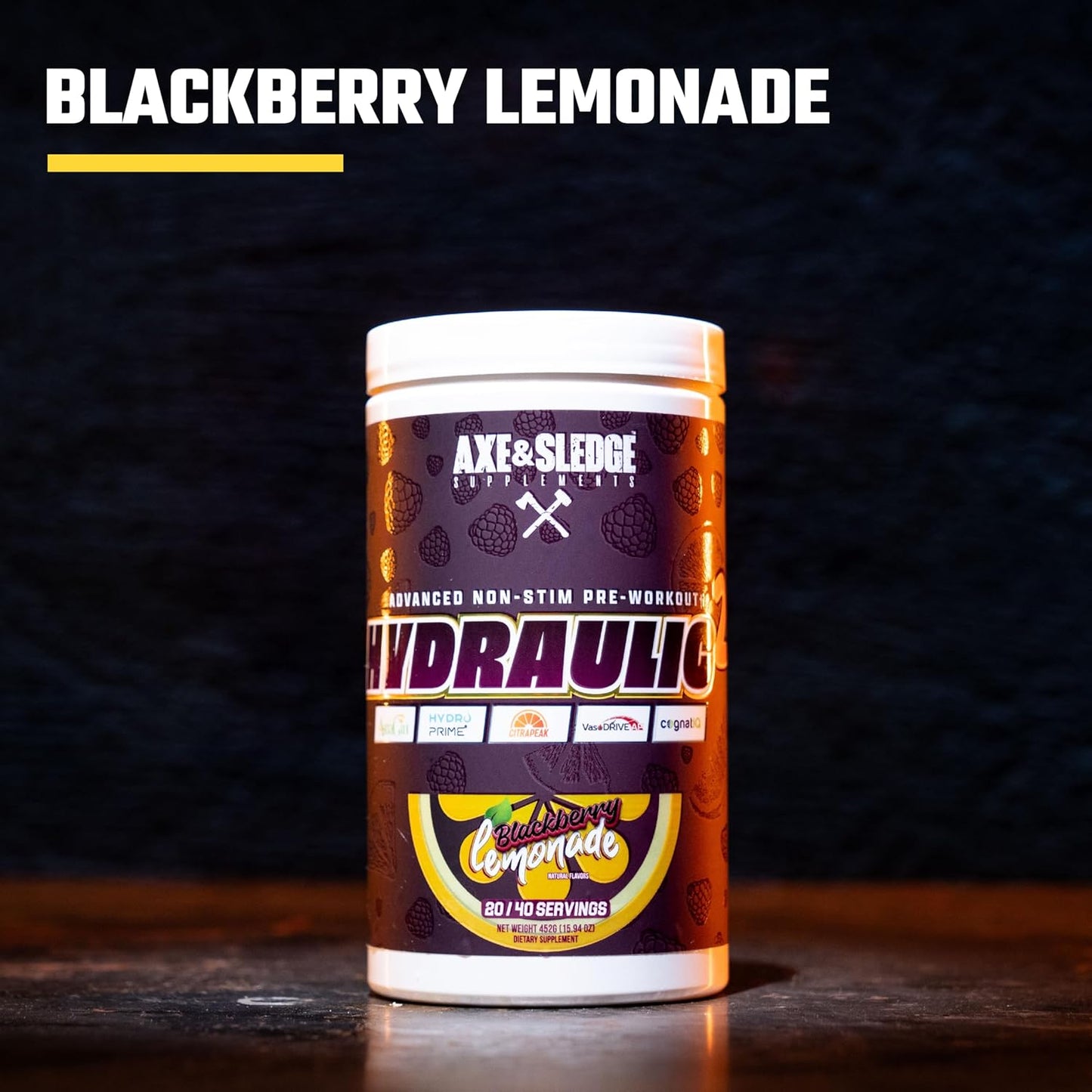Axe & Sledge Hydraulic Stimulant-Free Pump Pre-Workout Powder - BlackBerry Lemonade, 40 Servings