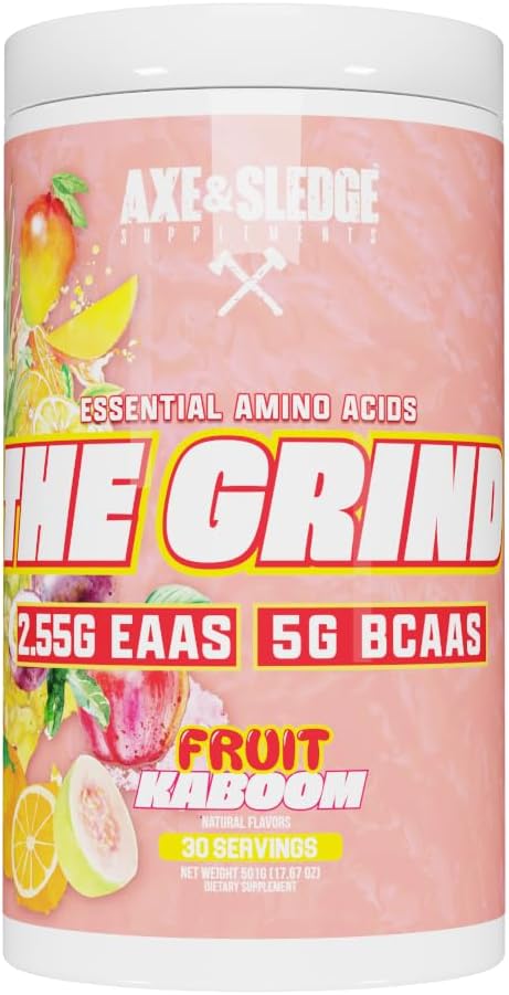 Axe & Sledge The Grind Amino Acids Supplement, 30 Servings - Fruit Kaboom Flavor, Essential BCAAs