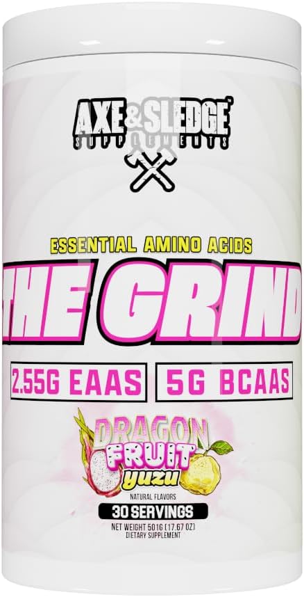 Axe & Sledge The Grind BCAA Essential Amino Acids Supplement, 30 Servings Dragon Fruit Yuzu Flavor