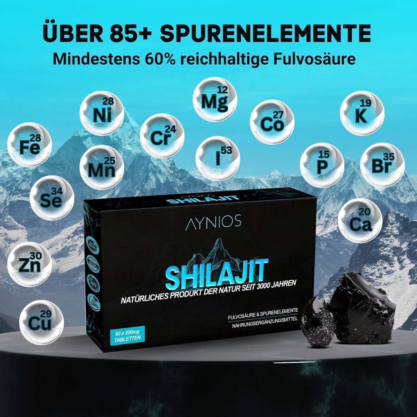 AYNIOS Pure Himalayan Shilajit Dry Drops Tablets - 100% Natural Grade A Supplement for Energy, Metabolism & Immune Support - High Potency with Clean Trace Minerals & Fulvic Acid - Men & Women.