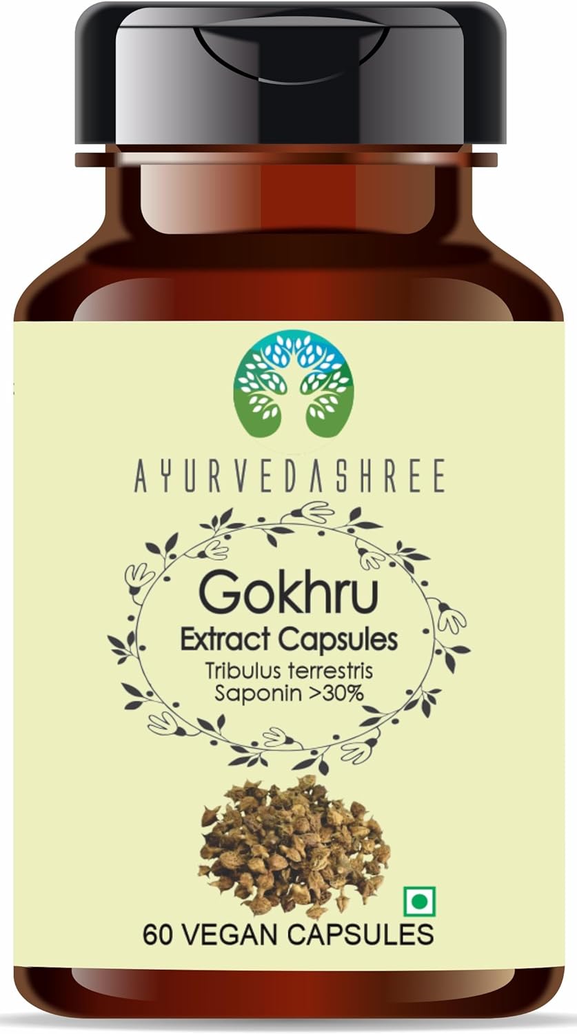 AYURVEDASHREE Gokhru Extract Capsules - 500mg - 60 Count - Vegan Tribulus Terrestris Supplement - Gluten-Free - GMP Certified