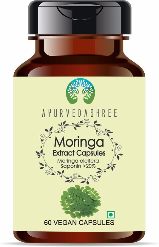 AYURVEDASHREE Moringa Oleifera Extract Capsules - 500mg, 60 Count, All Natural, Vegan, Gluten-Free, GMP Certified