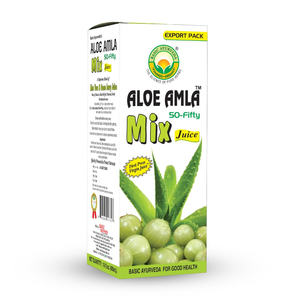 Ayurvedic Aloe Vera and Gooseberry Juice Blend | No Sugar Added Aloe Amla Fruit Drink | Rich in Vitamin C | Herbal Wellness Beverage | 16.23 Fl Oz