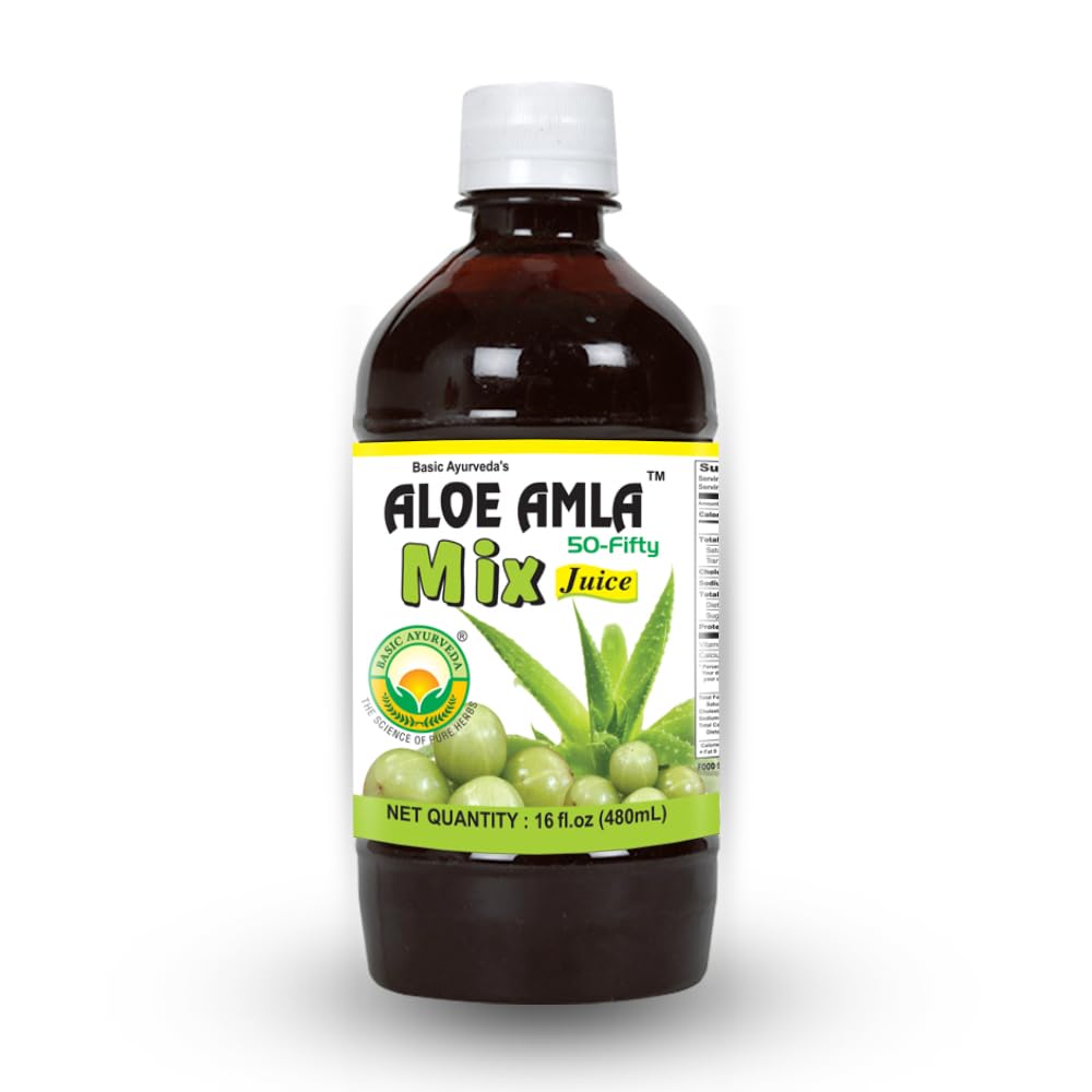 Ayurvedic Aloe Vera and Gooseberry Juice Blend | No Sugar Added Aloe Amla Fruit Drink | Rich in Vitamin C | Herbal Wellness Beverage | 16.23 Fl Oz