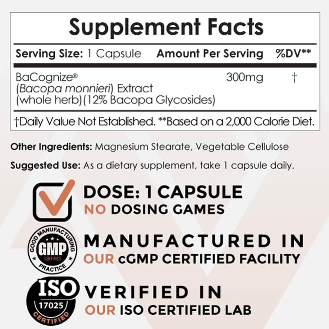 Ayurvedic BaCognize Bacopa Monnieri Capsules | 300mg x 240 | Nootropic Brain Booster for Memory, Focus, and Mood