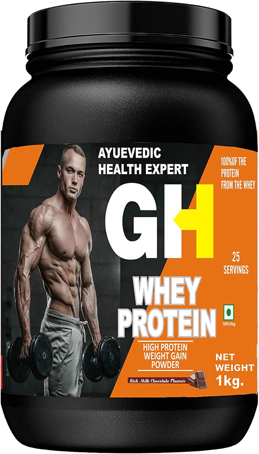 AYURVEDIC GH Whey Protein Powder for Muscle Mass Gains - Chocolate Flavor, 2.2lbs
