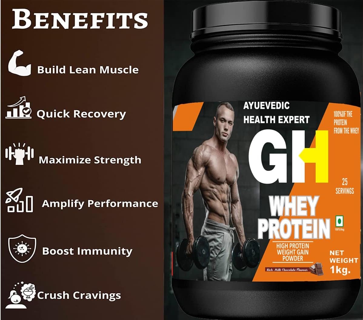 AYURVEDIC GH Whey Protein Powder for Muscle Mass Gains - Chocolate Flavor, 2.2lbs