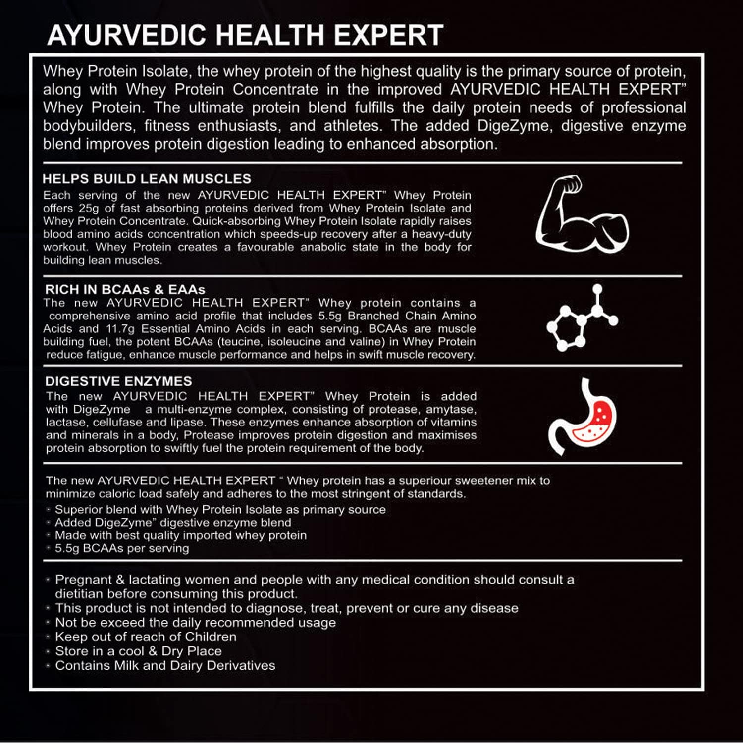 AYURVEDIC GH Whey Protein Powder for Muscle Mass Gains - Chocolate Flavor, 2.2lbs