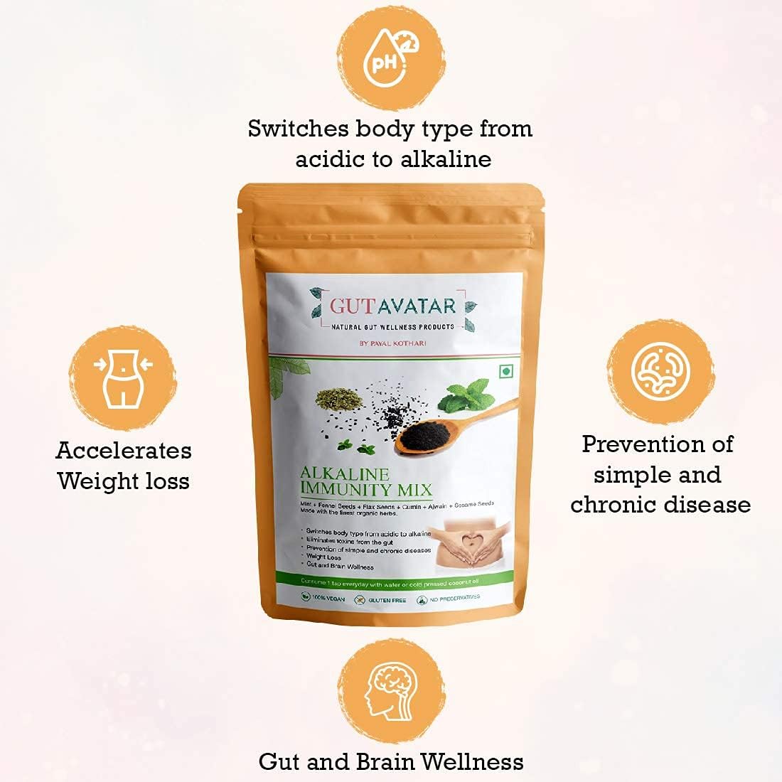 Ayurvedic Gold Alkaline Mix Powder for Immunity Boost, Slimming Formula, Gas Relief - 250g