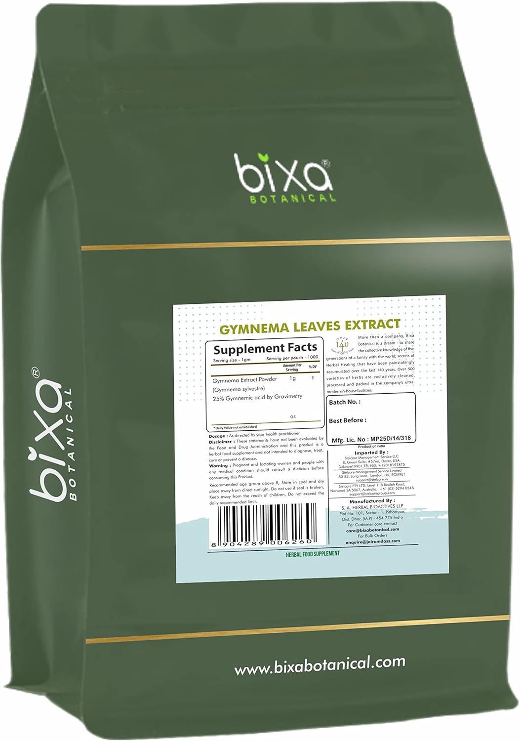Ayurvedic Gymnema Leaf Extract Supplement with 25% Gymnemic Acid | Digestive Stimulant | Natural Herbal Supplement (35.2 oz)