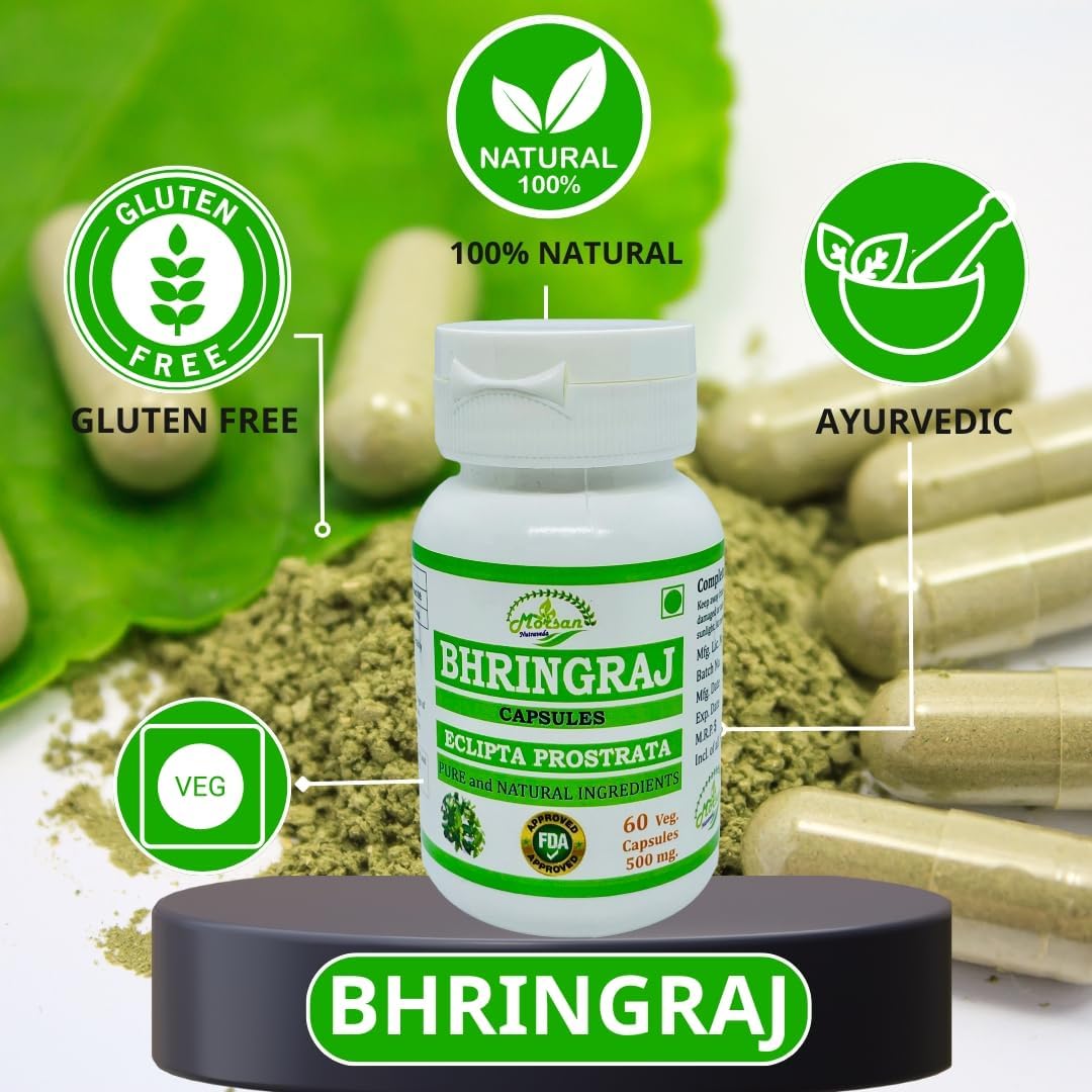 Ayurvedic Herbal Supplement Bhringraj Capsules for Men and Women - 500 mg Natural Eclipta Prostrata Extract - 60 Veggie Capsules x 2 Packs
