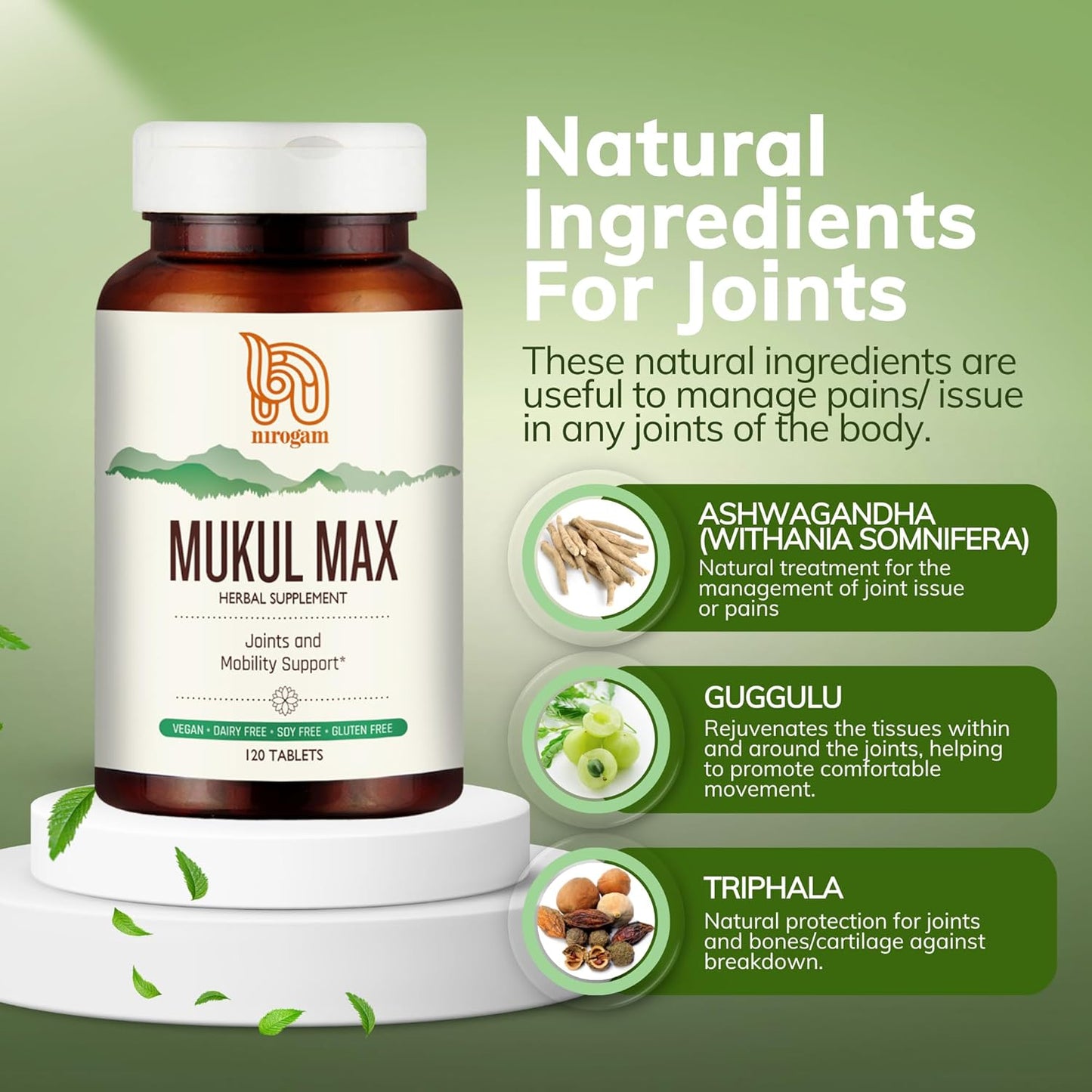 Ayurvedic Joint Health Supplement - Nirogam Mukul Max with 120 Tablets for Optimal Wellness