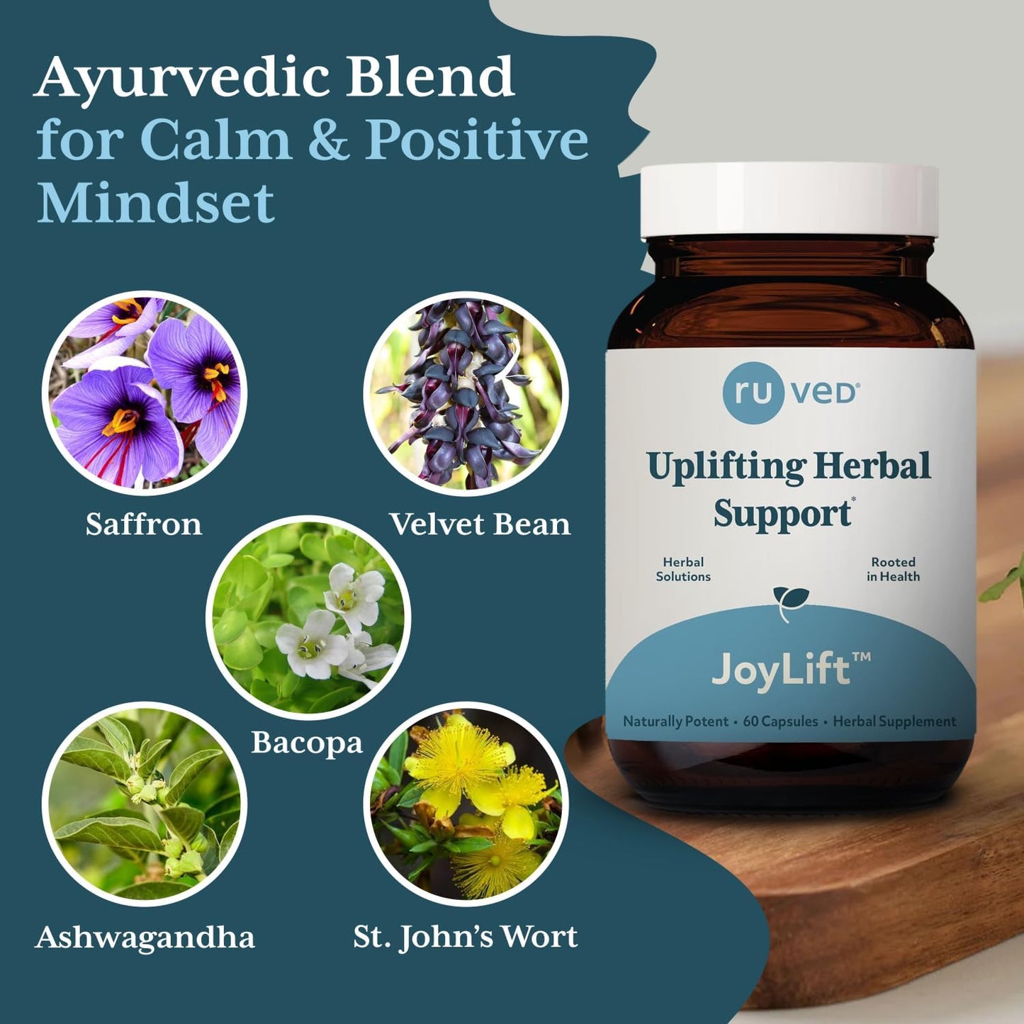 Ayurvedic Joylift Herbal Supplement with Saffron, Berberine, St. John’s Wort - Promotes Calm & Positive Outlook - 60 Capsules
