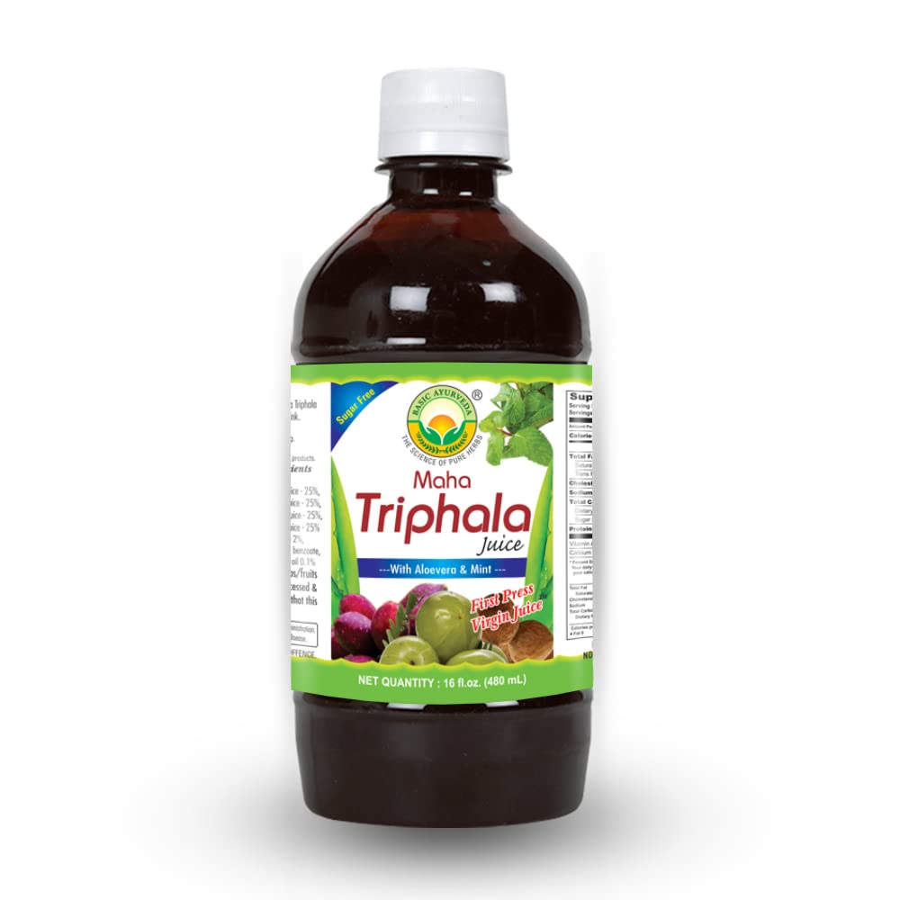 Ayurvedic Maha Triphala Juice with Aloe Vera, Mint - Vitamin C - Digestion & Gut Health - 16.23 Fl Oz