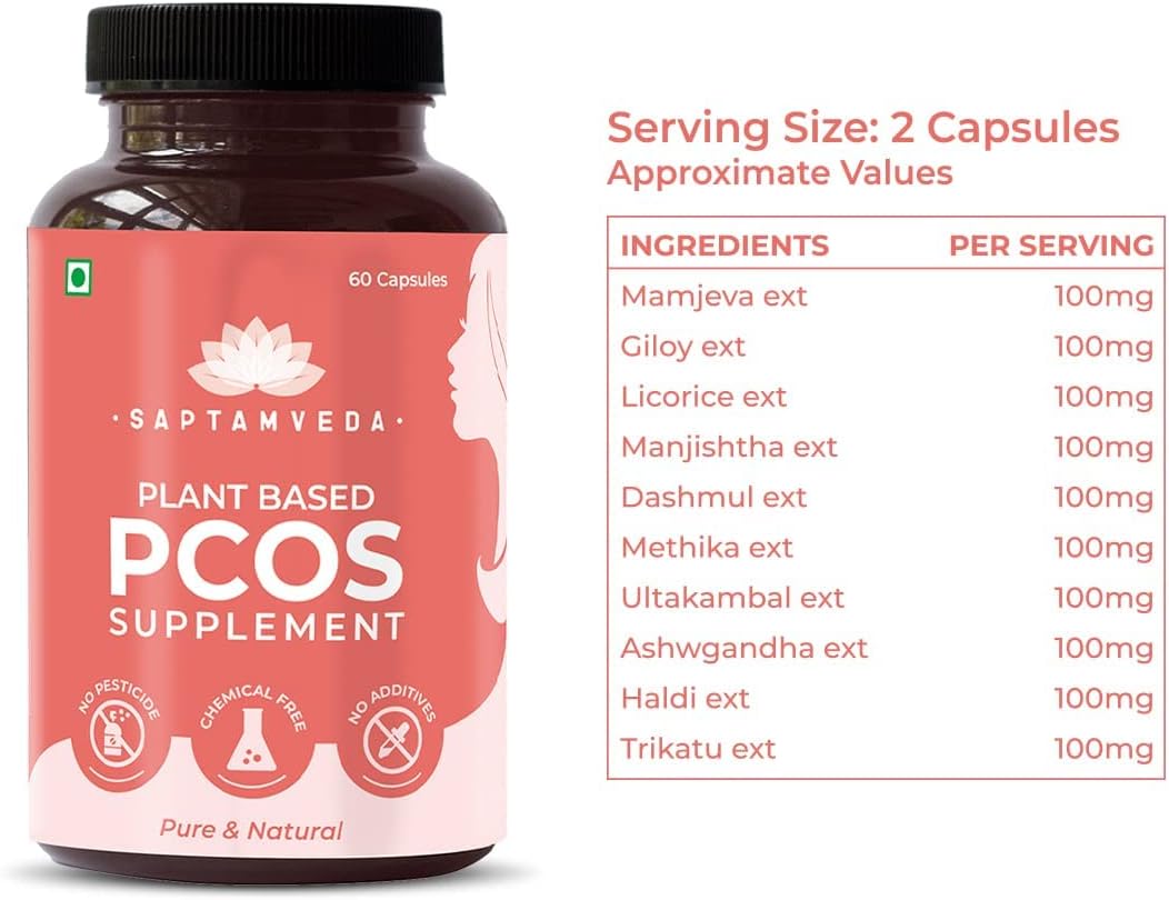 Ayurvedic Plant Based Supplement for PCOS/PCOD | 60 Veg Capsules | 500Mg | Promotes Hormonal Balance & Regular Menstrual Cycles | Women's Health Support