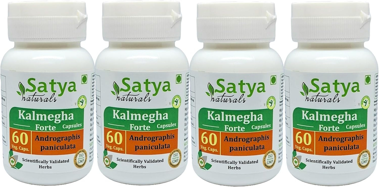 Ayurvedic Satya Naturals Kalmegha Forte Capsules 500mg - 240 Veg Capsules, Andrographis Paniculata Extract for Men and Women