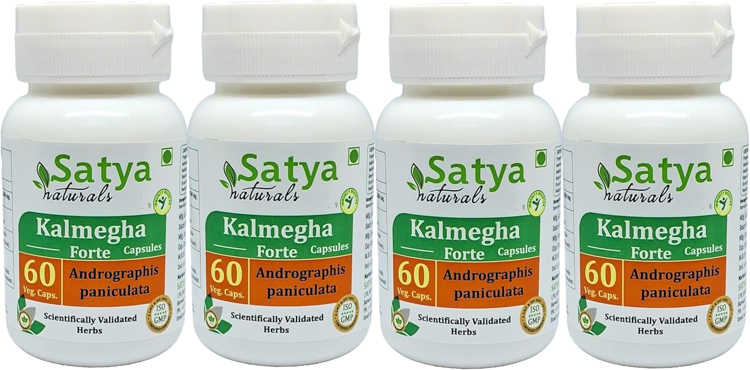 Ayurvedic Satya Naturals Kalmegha Forte Capsules 500mg - 240 Veg Capsules, Andrographis Paniculata Extract for Men and Women
