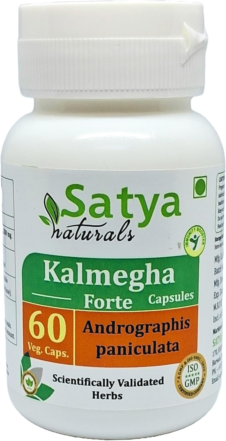 Ayurvedic Satya Naturals Kalmegha Forte Capsules 500mg - 240 Veg Capsules, Andrographis Paniculata Extract for Men and Women