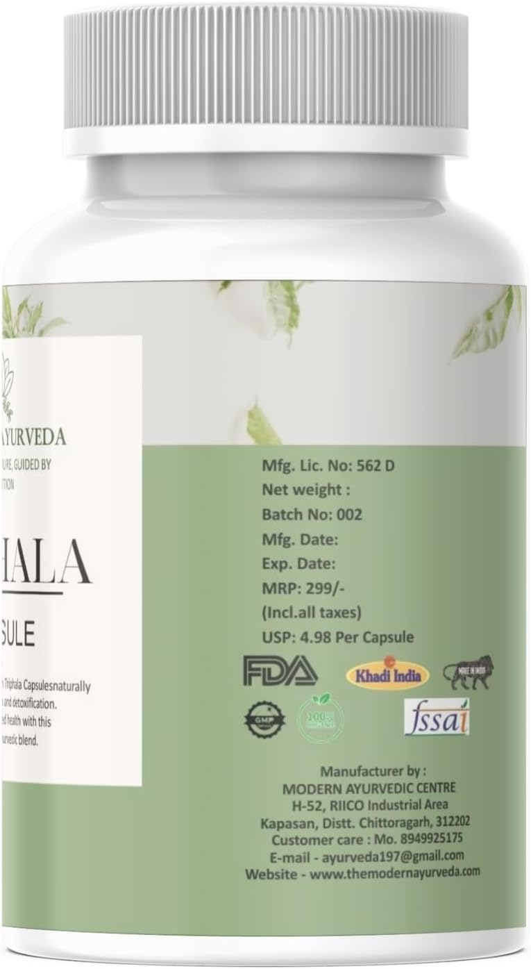 Ayurvedic Triphala Capsules 120ct for Digestive Support, Immune Boost & Antioxidant Benefits - Herbal Blend of Amla, Haritaki & Bibhitaki for Gut Health