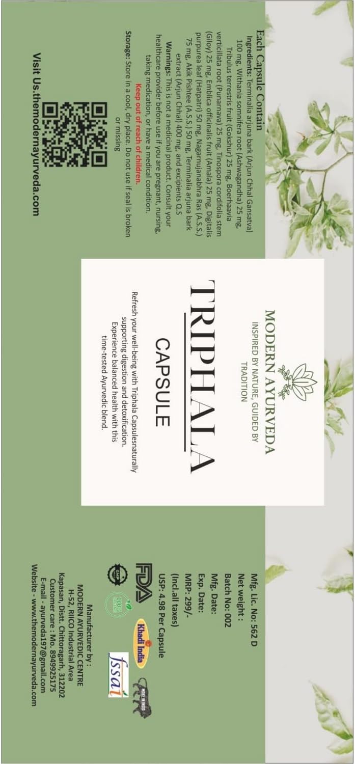 Ayurvedic Triphala Capsules 120ct for Digestive Support, Immune Boost & Antioxidant Benefits - Herbal Blend of Amla, Haritaki & Bibhitaki for Gut Health
