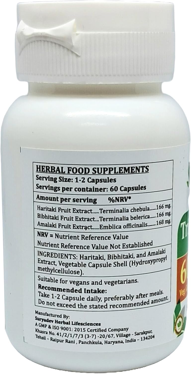 Ayurvedic Triphala Forte Capsules 500mg - 120 Veg Caps | Amalaki, Haritaki, Bibhitaki Extracts for Men & Women | Herbal Remedy - 10:1 Forte