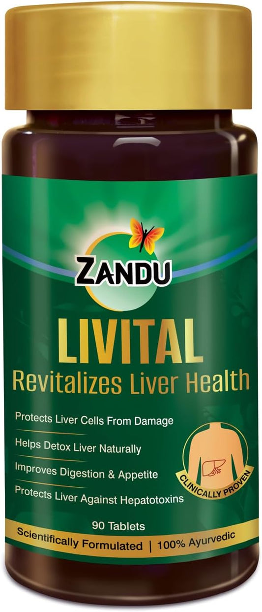 Ayurvedic Zandu Livital Tablets for Liver Protection, Fatty Liver Support, Digestion Aid, and Detoxification - 100% Natural Ingredients