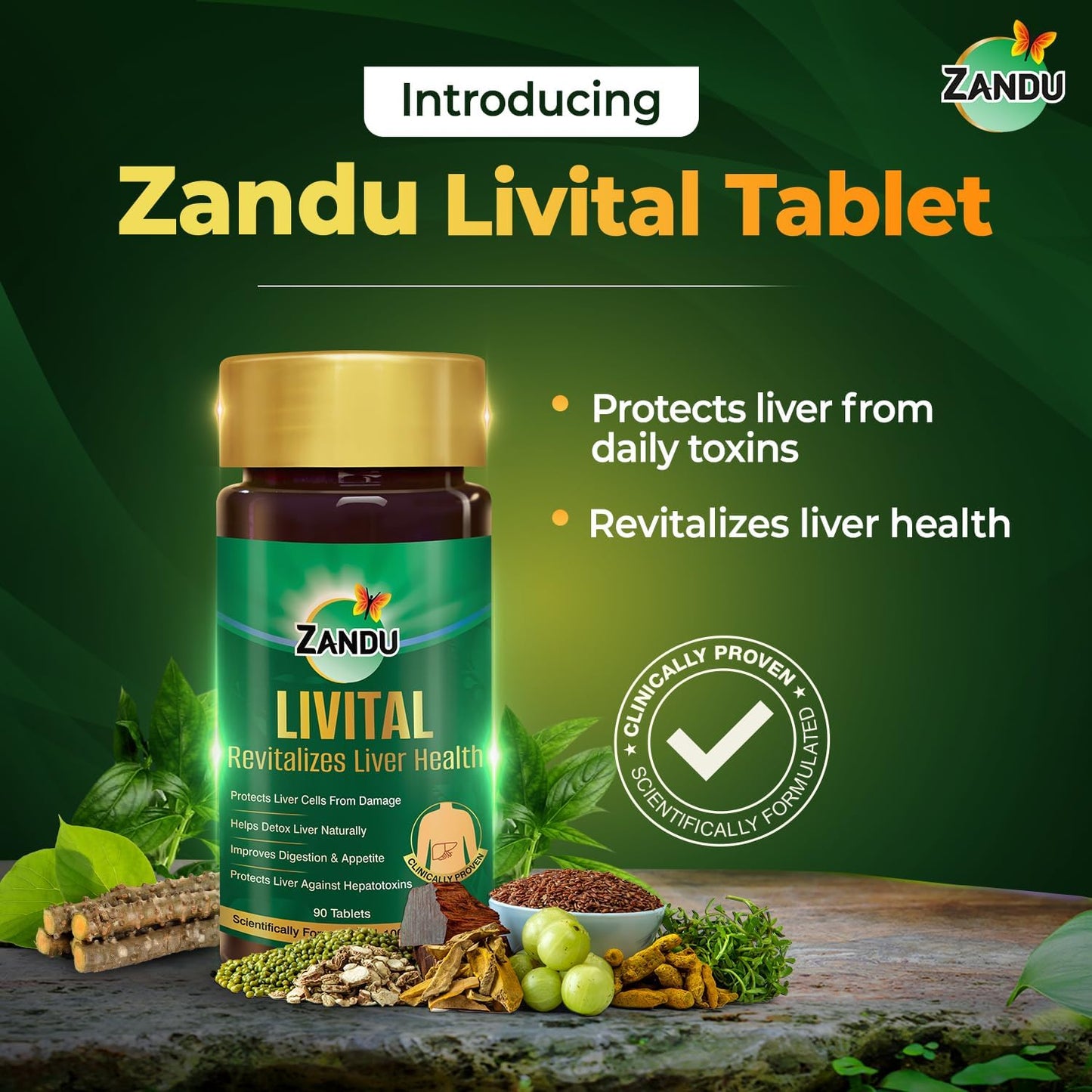 Ayurvedic Zandu Livital Tablets for Liver Protection, Fatty Liver Support, Digestion Aid, and Detoxification - 100% Natural Ingredients