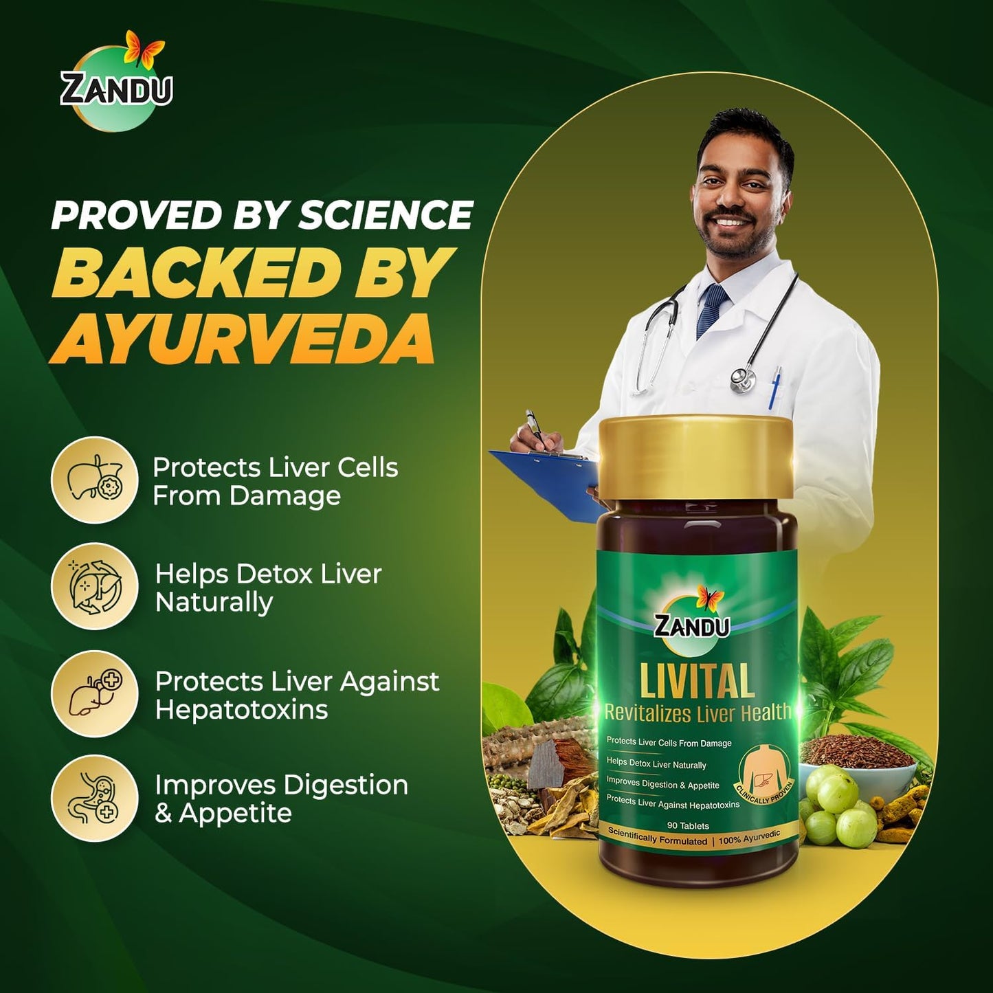 Ayurvedic Zandu Livital Tablets for Liver Protection, Fatty Liver Support, Digestion Aid, and Detoxification - 100% Natural Ingredients