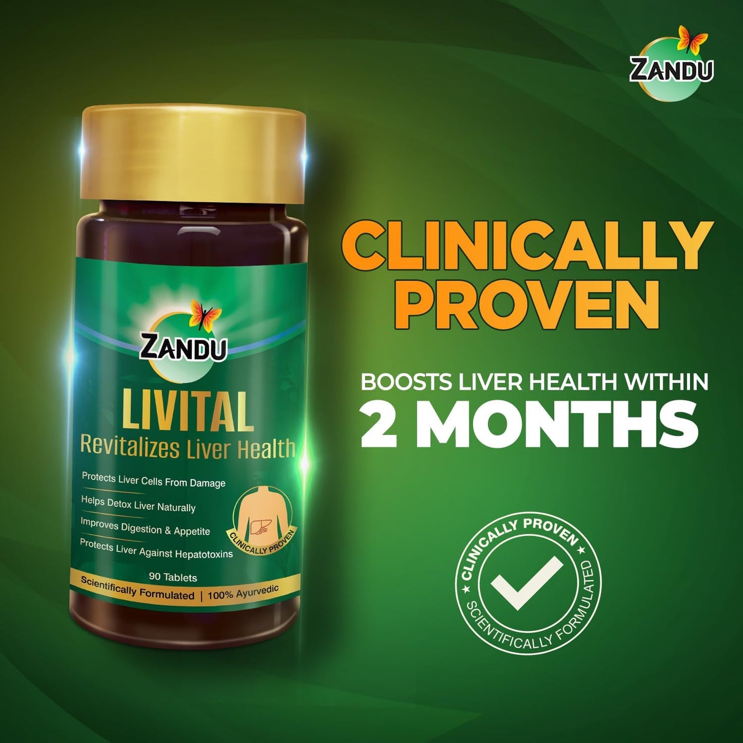 Ayurvedic Zandu Livital Tablets for Liver Protection, Fatty Liver Support, Digestion Aid, and Detoxification - 100% Natural Ingredients