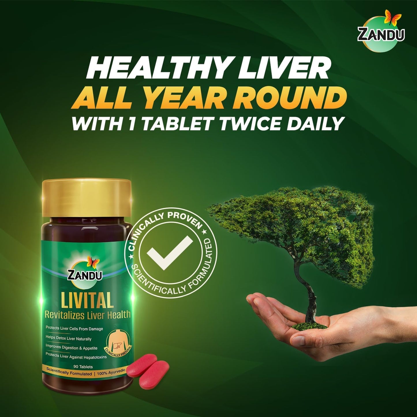 Ayurvedic Zandu Livital Tablets for Liver Protection, Fatty Liver Support, Digestion Aid, and Detoxification - 100% Natural Ingredients