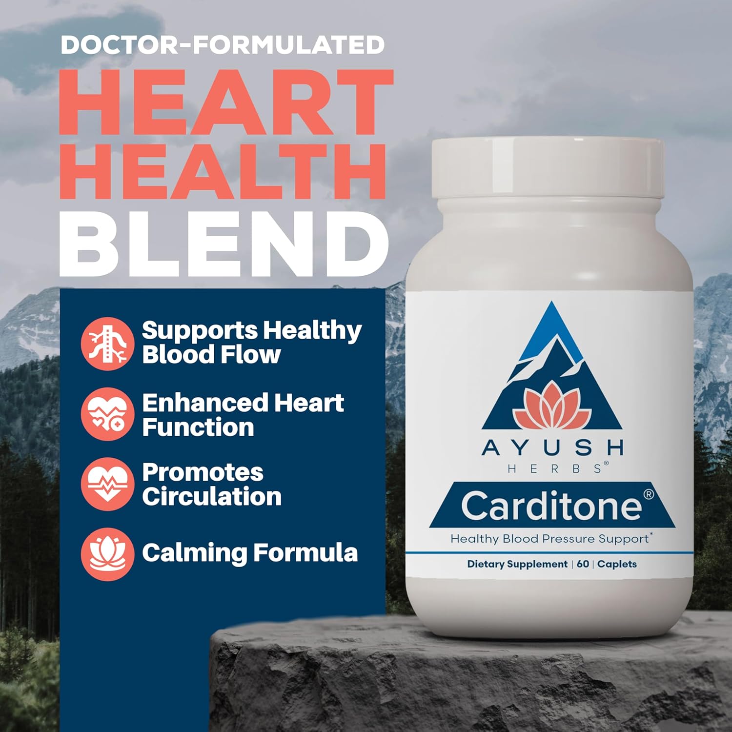 Ayush Herbs Carditone Caplets - 120 Count, Pack of Two