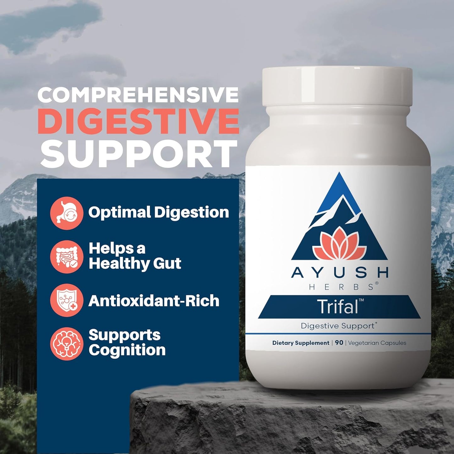 Ayush Herbs Trifal Capsules - Digestive Support & Antioxidant Boost - 90 Vegetarian Capsules for Men and Women