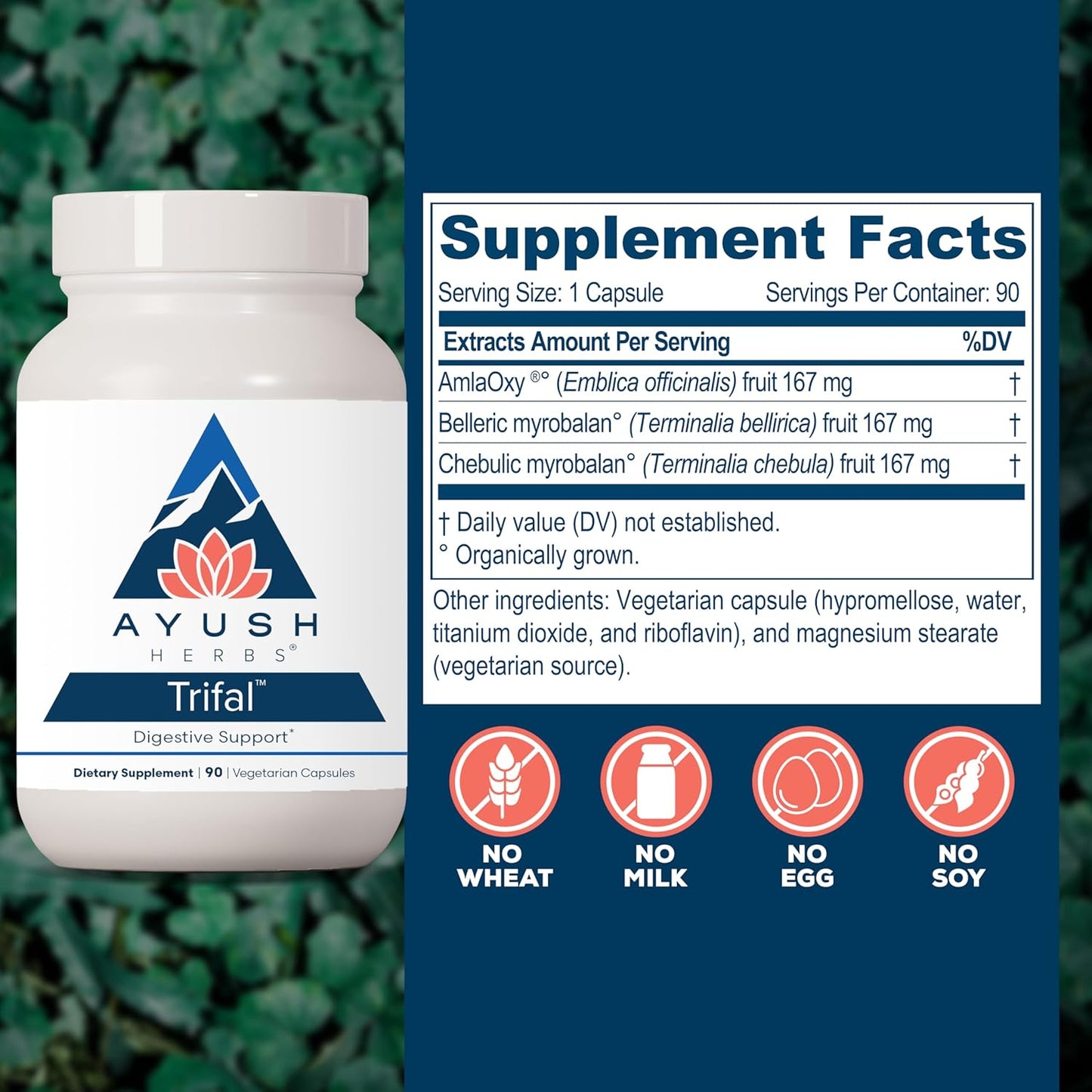 Ayush Herbs Trifal Capsules - Digestive Support & Antioxidant Boost - 90 Vegetarian Capsules for Men and Women