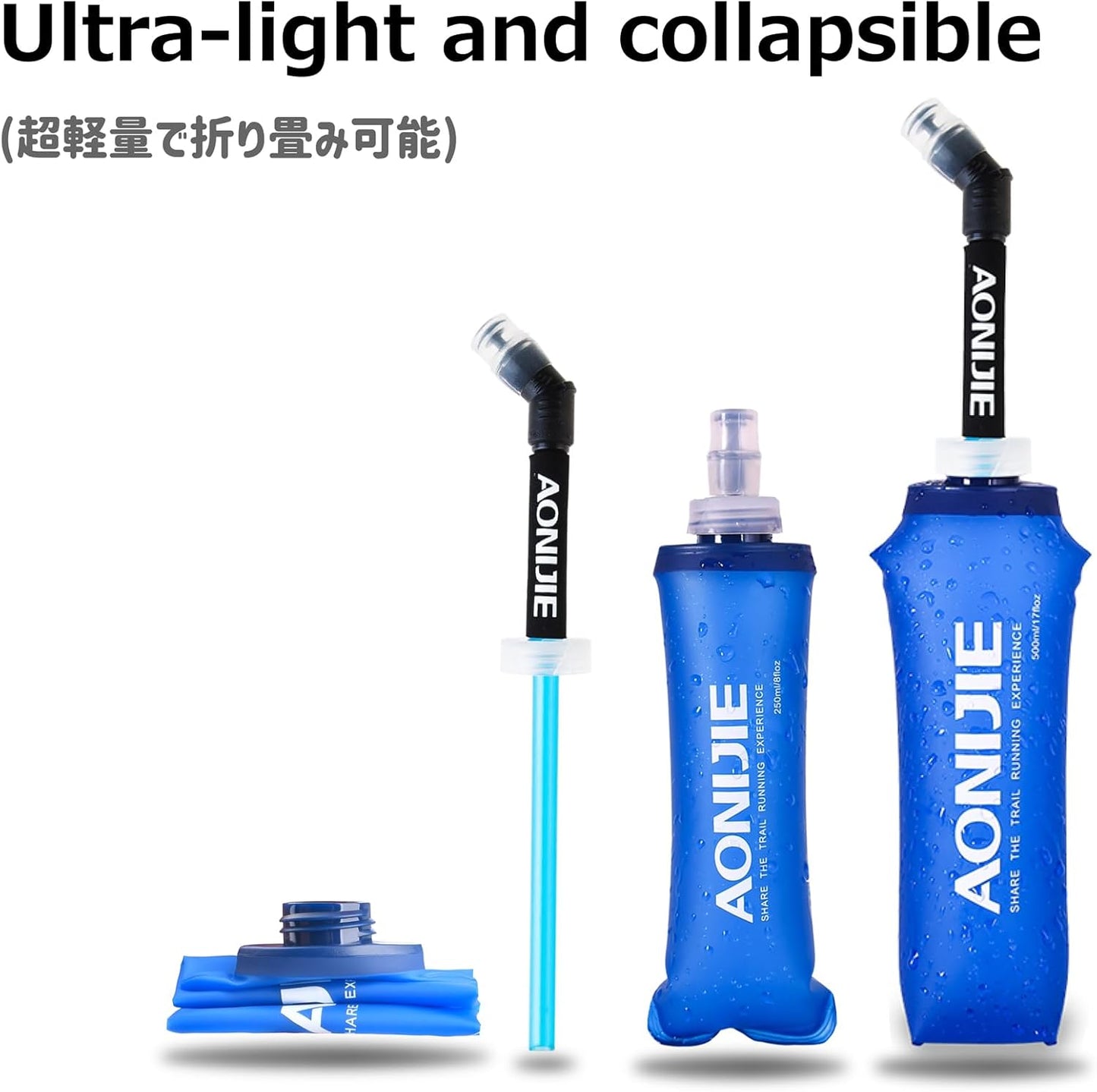 Azarxis Collapsible BPA-Free Soft Flask Water Bottles for Hydration Vest Pack - 250ml, 350ml, 500ml, 600ml - Ideal for Running, Hiking, Cycling, Climbing
