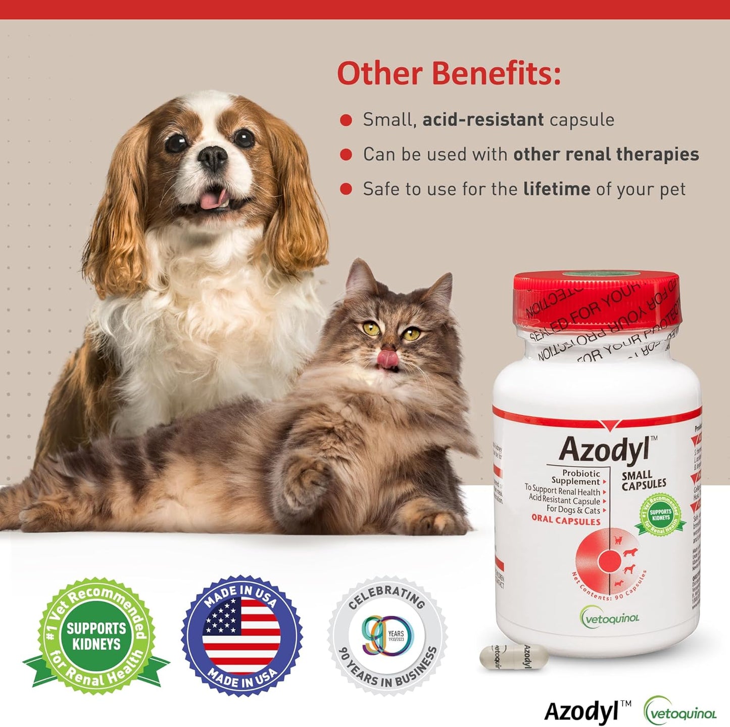 Azodyl Kidney Health Supplement for Dogs & Cats - 90ct Probiotic Pet Wellbeing - Support Kidney Function & Manage Renal Toxins - Renal Care Supplement - Easy-to-Swallow Capsules - BoostGo Australia