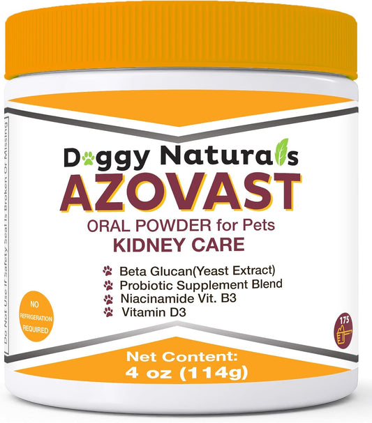 Azovast Kidney Health Powder for Dogs & Cats (4 Oz) - Supports Kidney Function & Manages Renal Toxins - No Refrigeration Needed - Made in USA