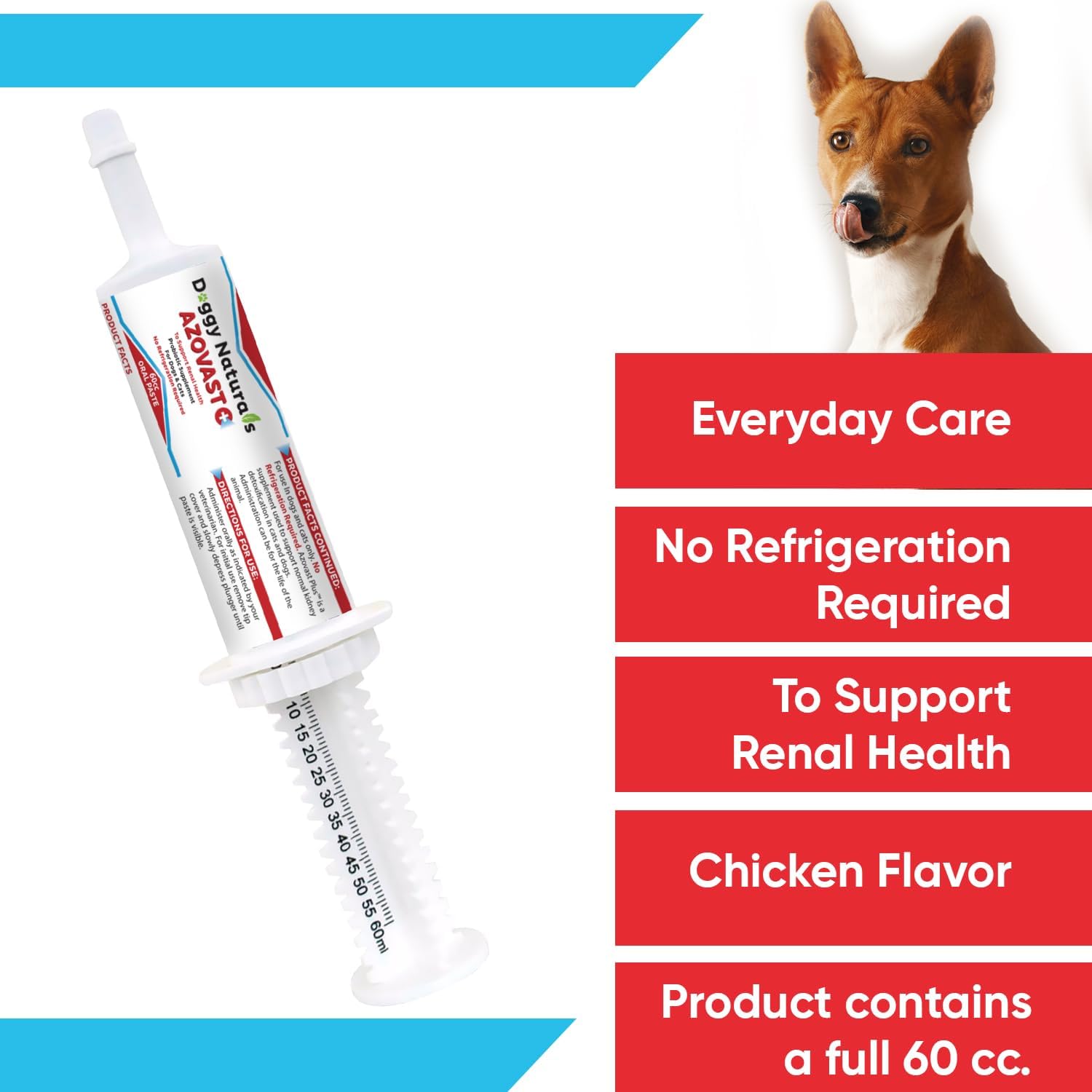 Azovast Plus Kidney Health Supplement for Dogs & Cats, Oral Paste (60 cc) - Supports Kidney Function, Manages Renal Toxins - Chicken Flavor - Made in U.S.A.