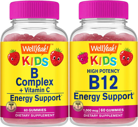 B Complex Kids + Vitamin B12 Gummies Bundle - Delicious, Gluten Free, GMO Free Chewable Vitamins for Children