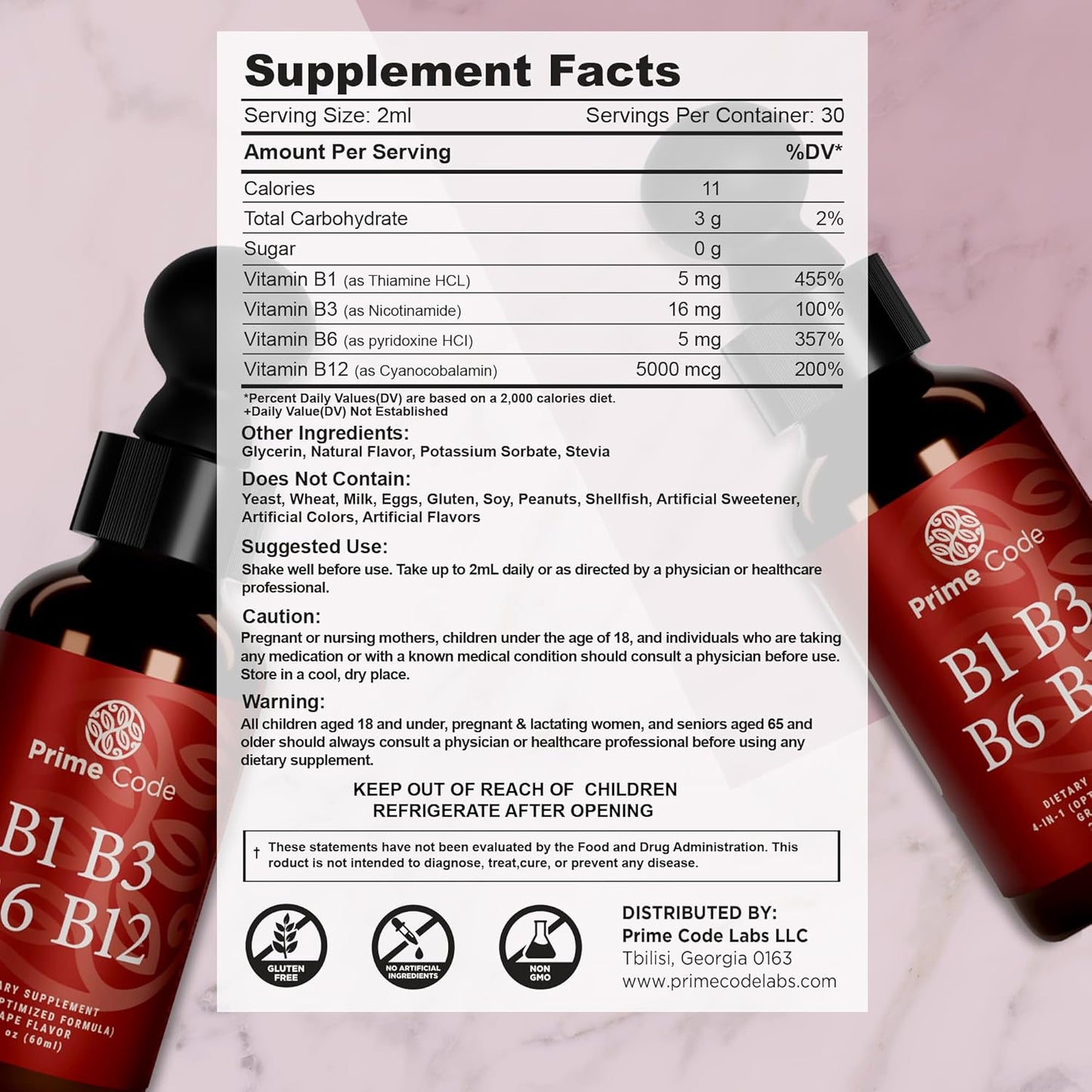 B Complex Liquid Vitamin Drops with Thiamine for Adults - High Absorption Immune Support - Non-GMO Gluten-Free