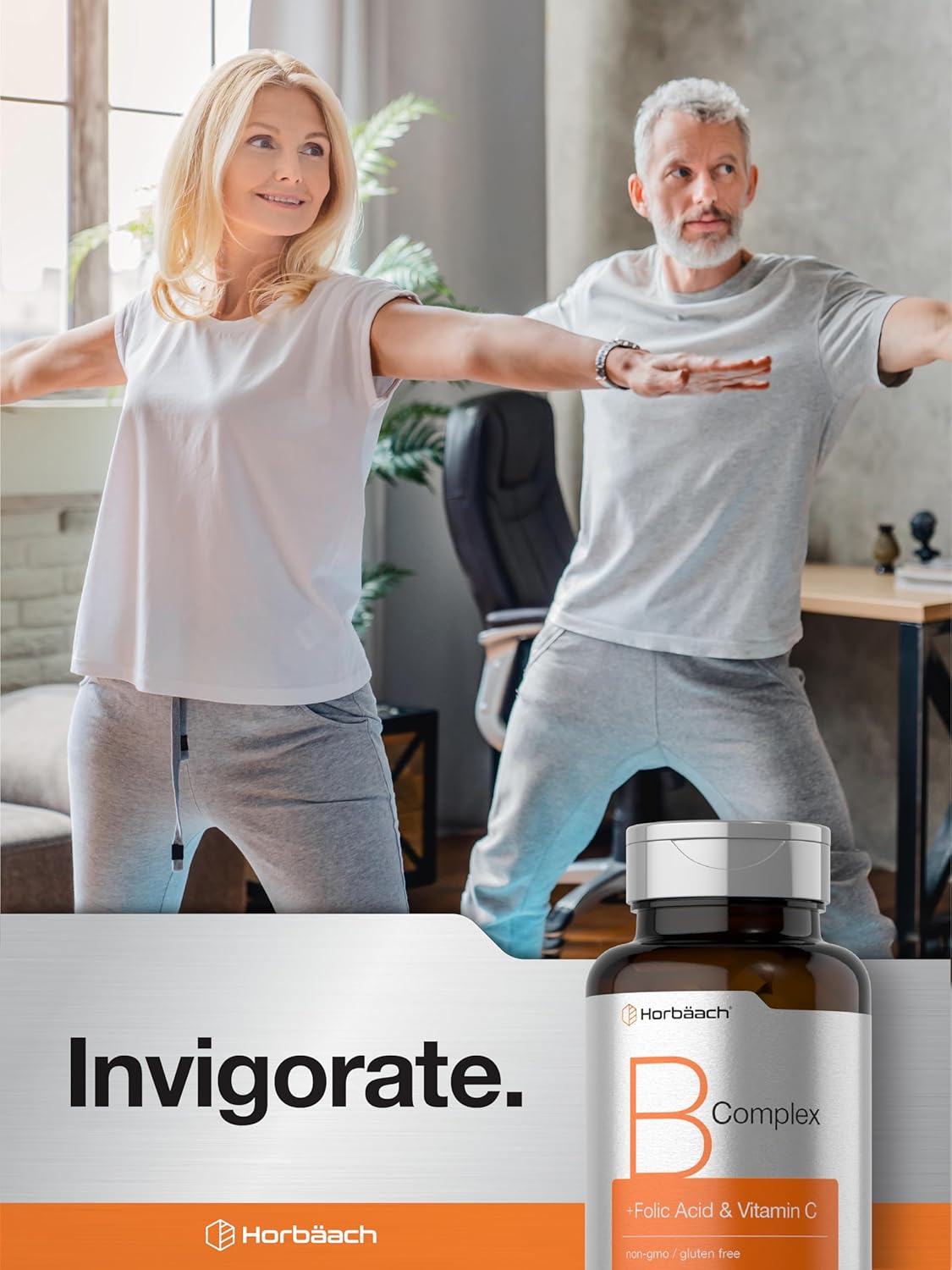 B-Complex Supplement with Folic Acid & Vitamin C | 150 Caplets | Non-GMO & Gluten Free for Men and Women