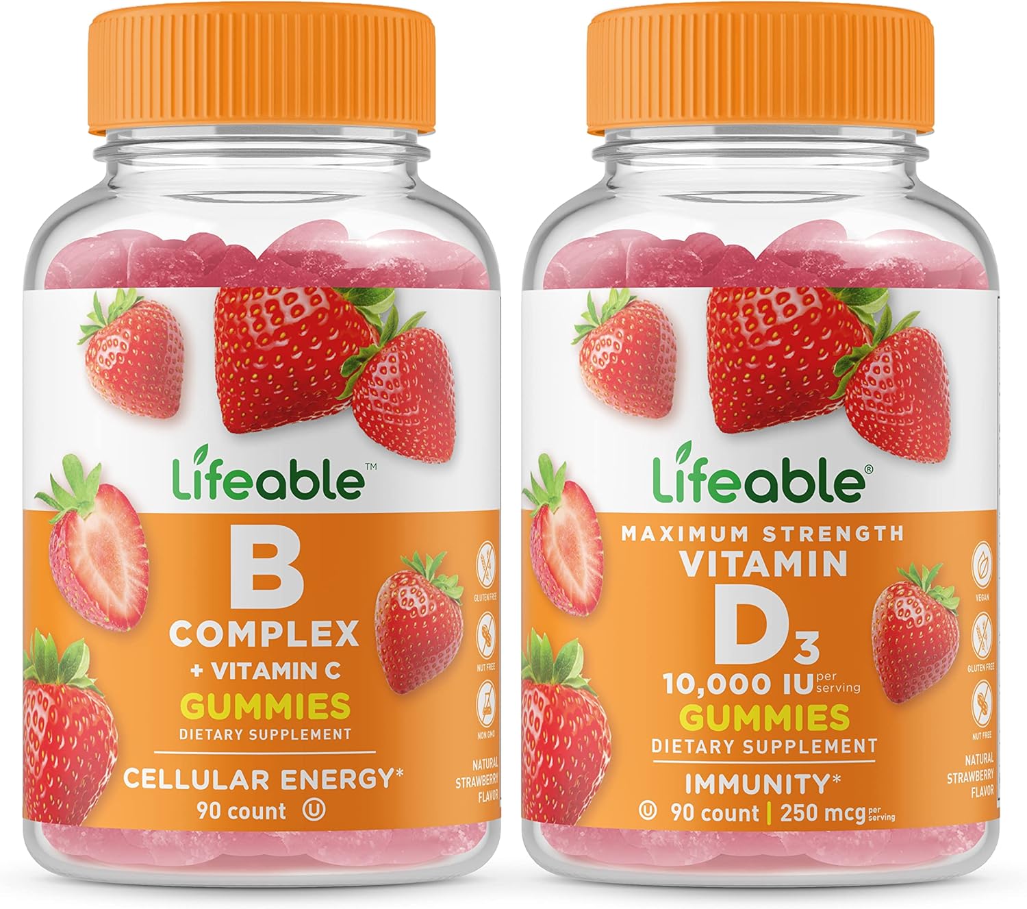 B Complex + Vitamin D 10000 IU Gummies Bundle - Tasty Vitamin Supplement, Gluten & GMO Free Chewables