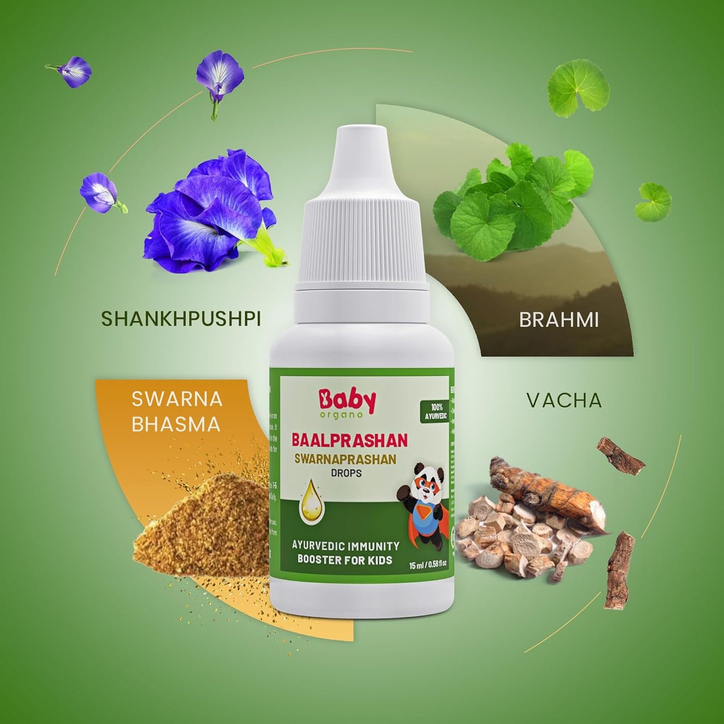Baby Organo Swarnaprashan Immunity Booster Drops 24CT Gold Enriched for Kids 0-15 Years 15ml - Promotes Healthy Growth & Strength