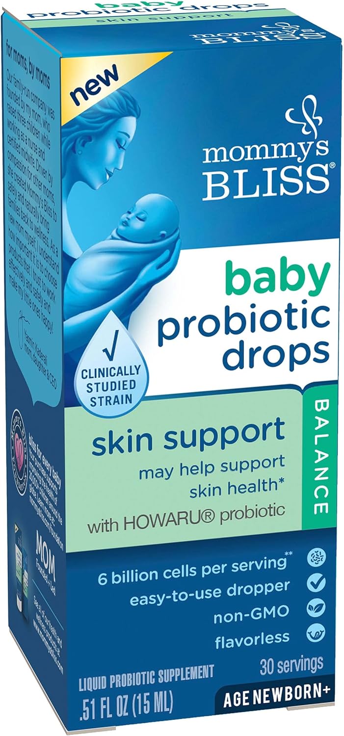Baby Probiotic Drops for Skin Health Support, 6 Billion Cells, Newborn & Up, 15 ML (30 Servings)