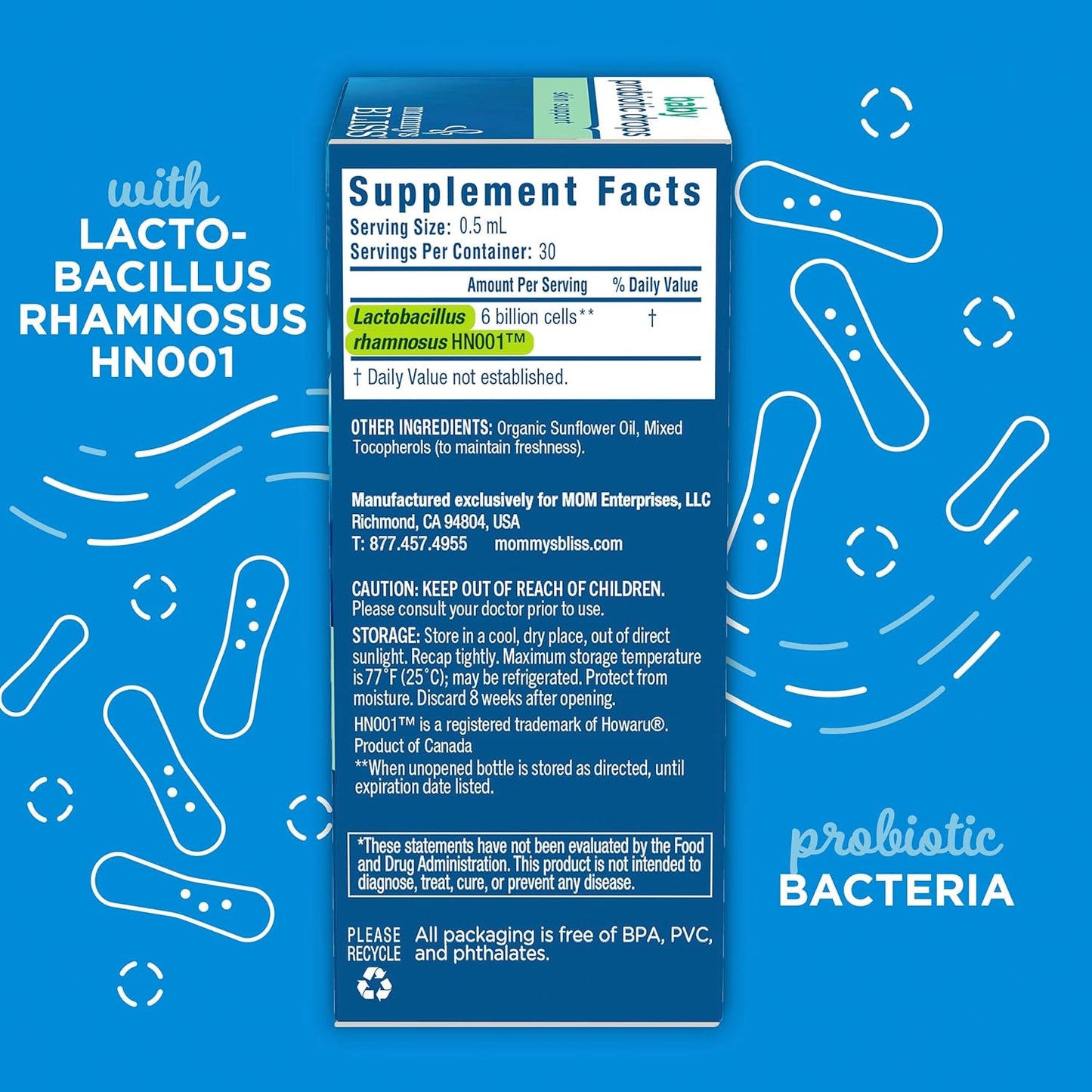 Baby Probiotic Drops for Skin Health Support, 6 Billion Cells, Newborn & Up, 15 ML (30 Servings)