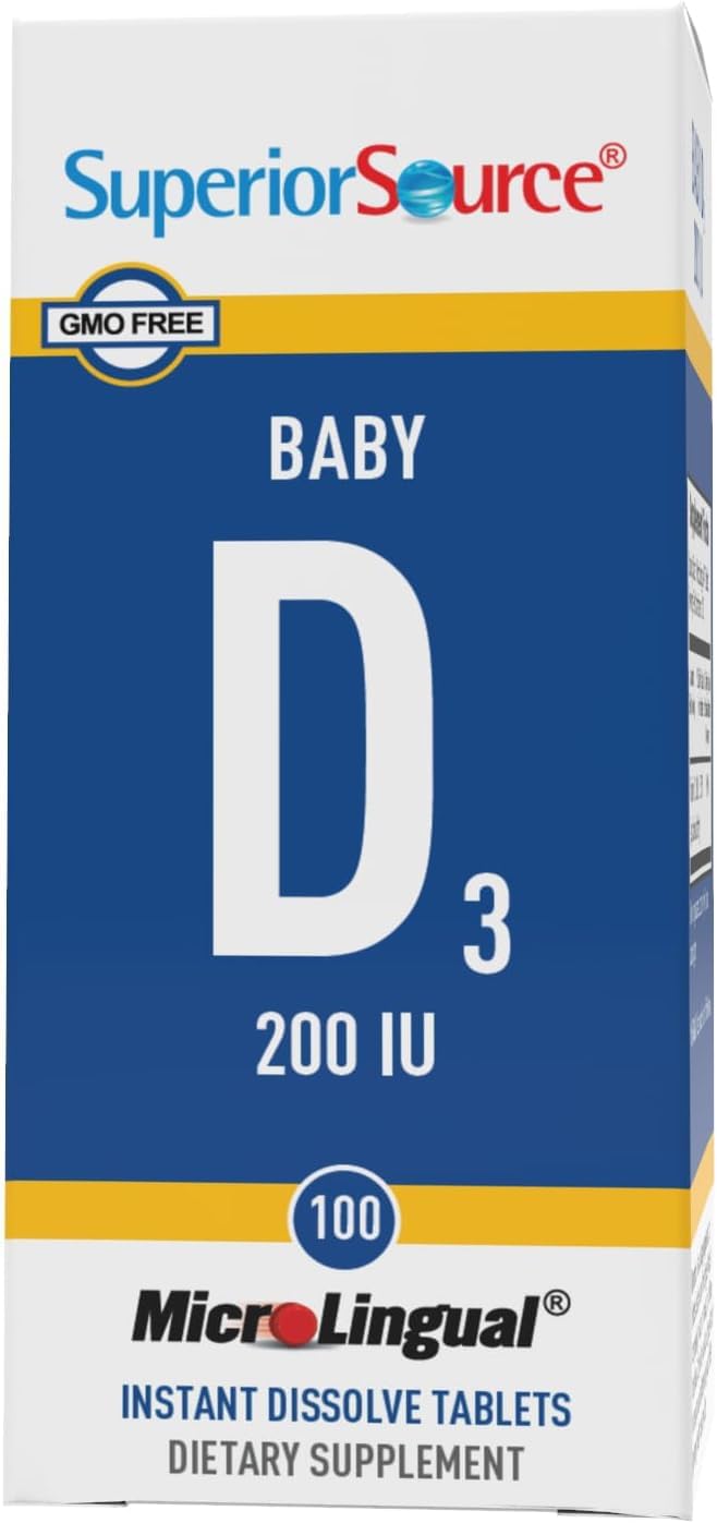 Baby Vitamin D3 200 IU Quick Dissolve Tablets - 100 Count - Supports Bone, Teeth, Muscle & Immune Health - Non-GMO